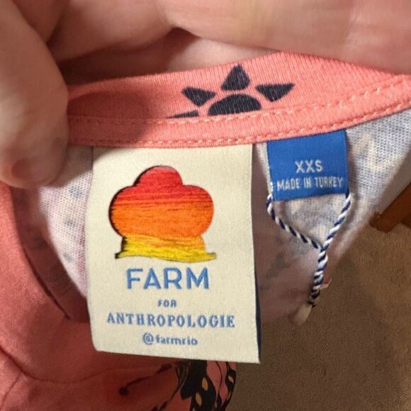 Farm Rio Anthropologie Printed Shift Mini Dress bell sleeves oversized pink comb - Picture 9 of 15